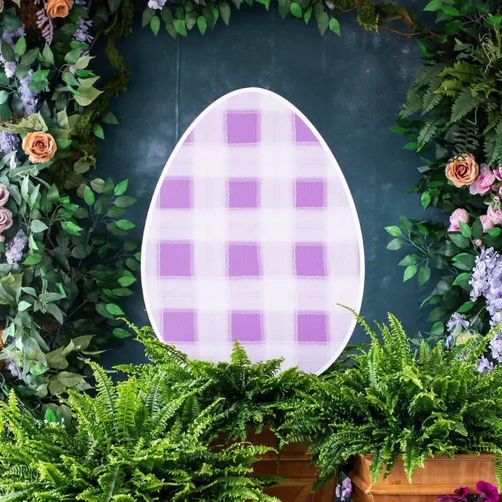 Songbird Grove Gingham Easter Egg Garden Stake - Purple