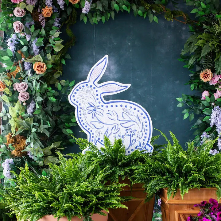 Songbird Grove Blue Chinoiserie Bunny Garden Stake - Left Facing Large