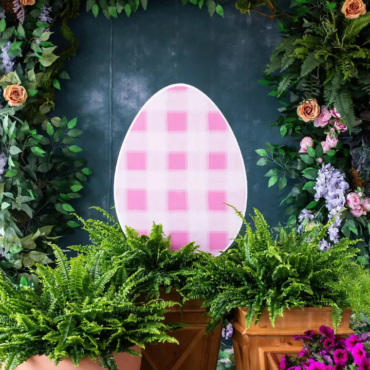 Songbird Grove Gingham Easter Egg Garden Stake - Pink