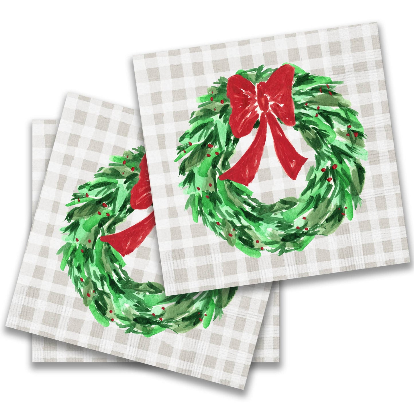 French Graffiti Christmas Wreath with Red Bow Cocktail Napkin