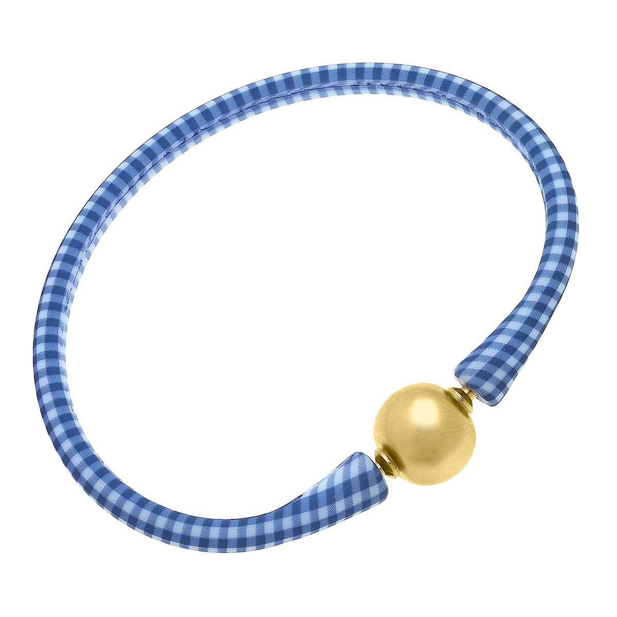 Canvas Style Bali Gold Ball Bead Bracelet in Blue Gingham