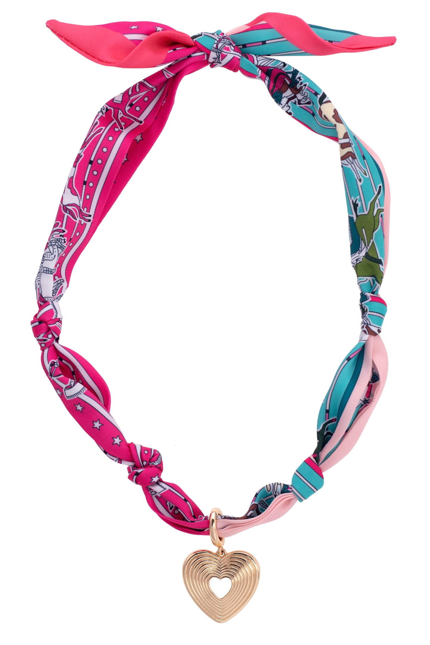 Canvas Style Sophia Glowing Heart Scarf Necklace in Fuchsia/Turquoise
