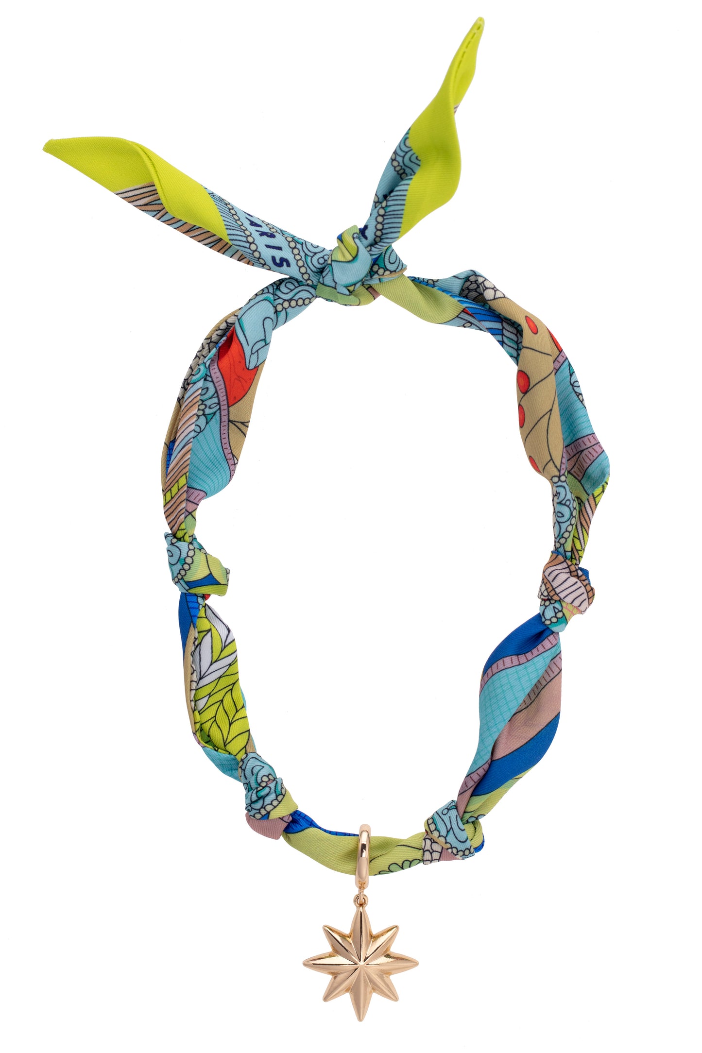 Canvas Style Nova North Star Scarf Necklace in Lime Green/Blue