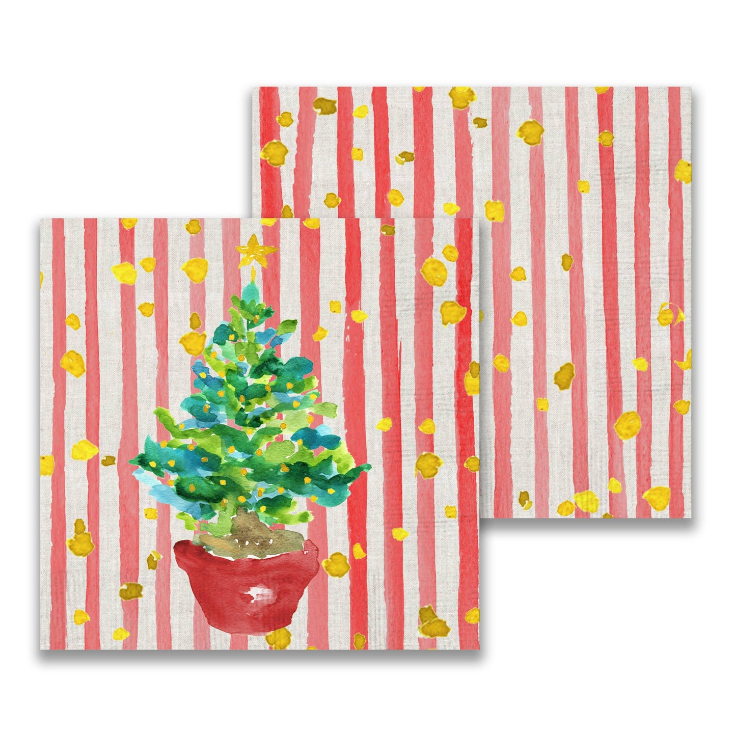 French Graffiti Red Potted Christmas Tree Cocktail Napkin
