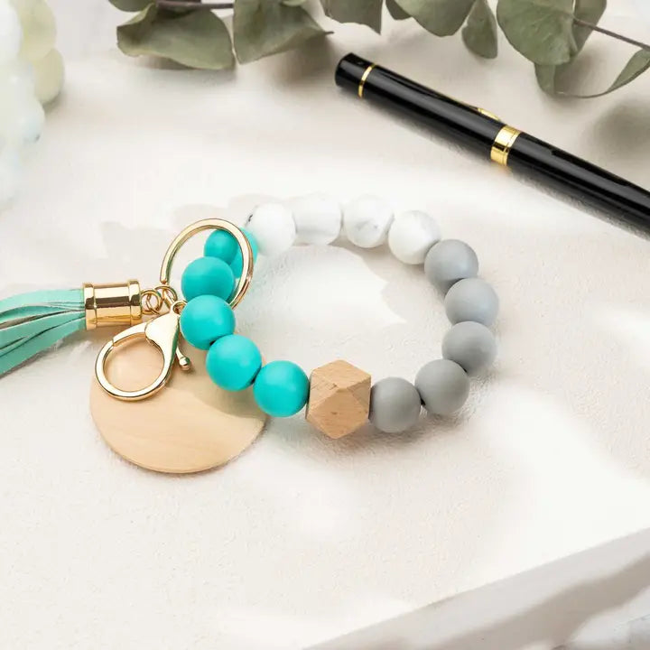 American Leather Goods | Keychain with Wristlet Bangle Bracelet | Turquoise