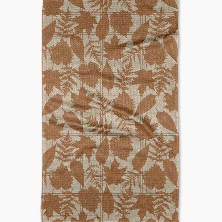 Geometry Autumnal Leaves Gold Tea Towel