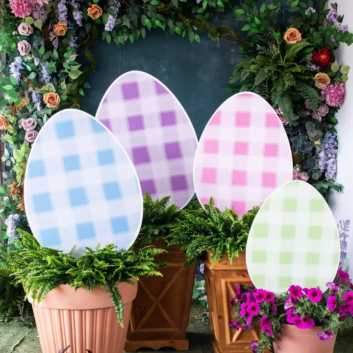 Songbird Grove Gingham Easter Egg Garden Stake - Pink
