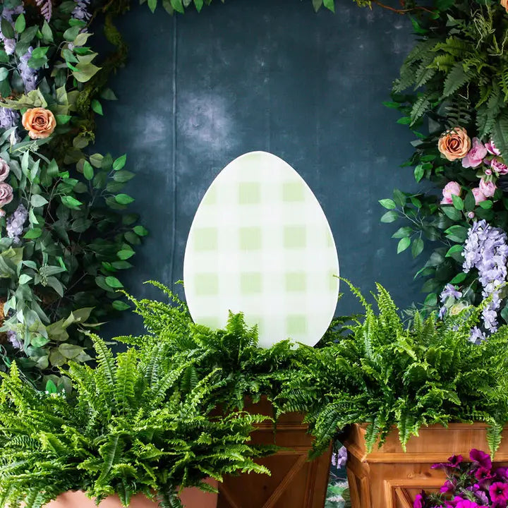 Songbird Grove Gingham Easter Egg Garden Stake - Green