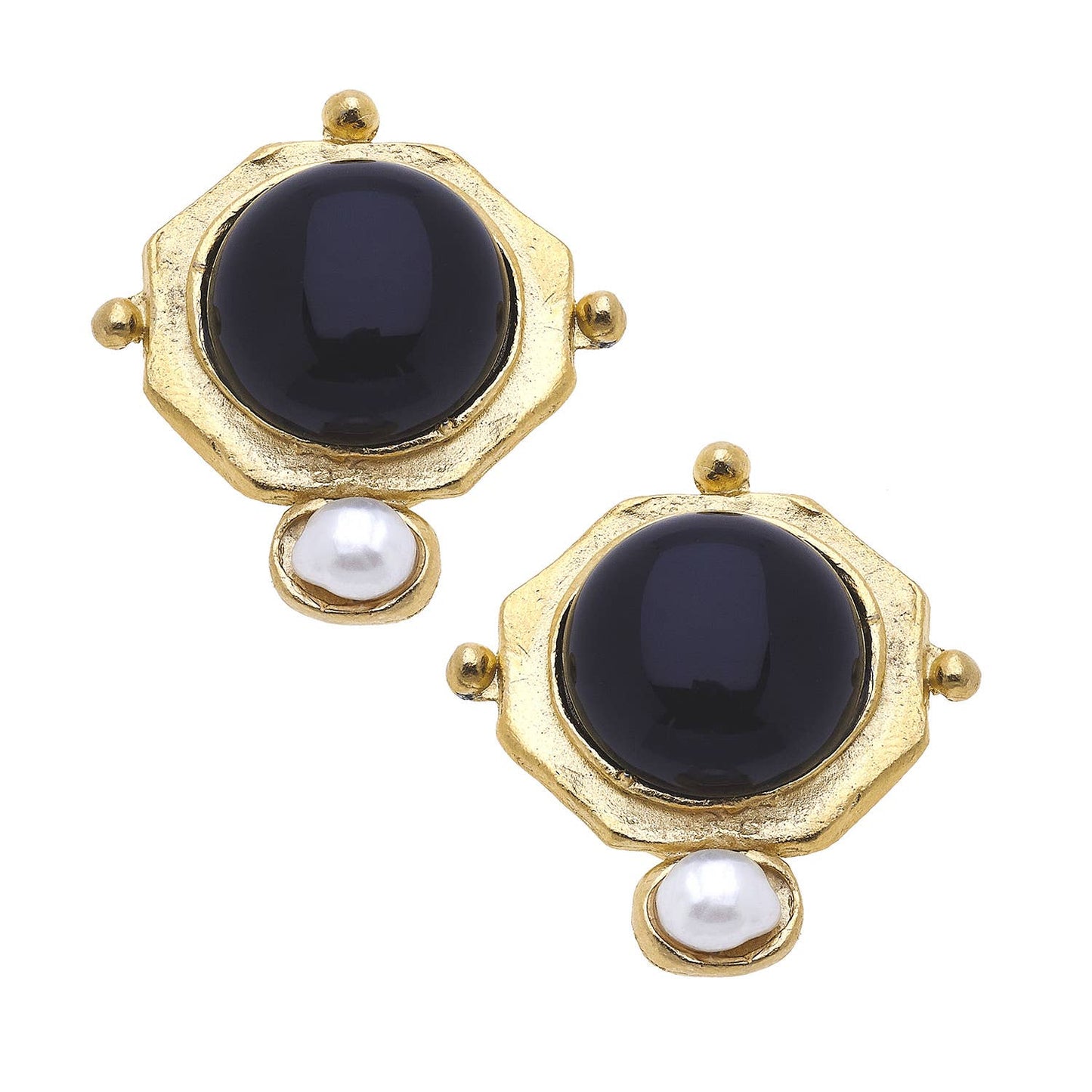 Susah Shaw Becca Black Quartz + Pearl Studs