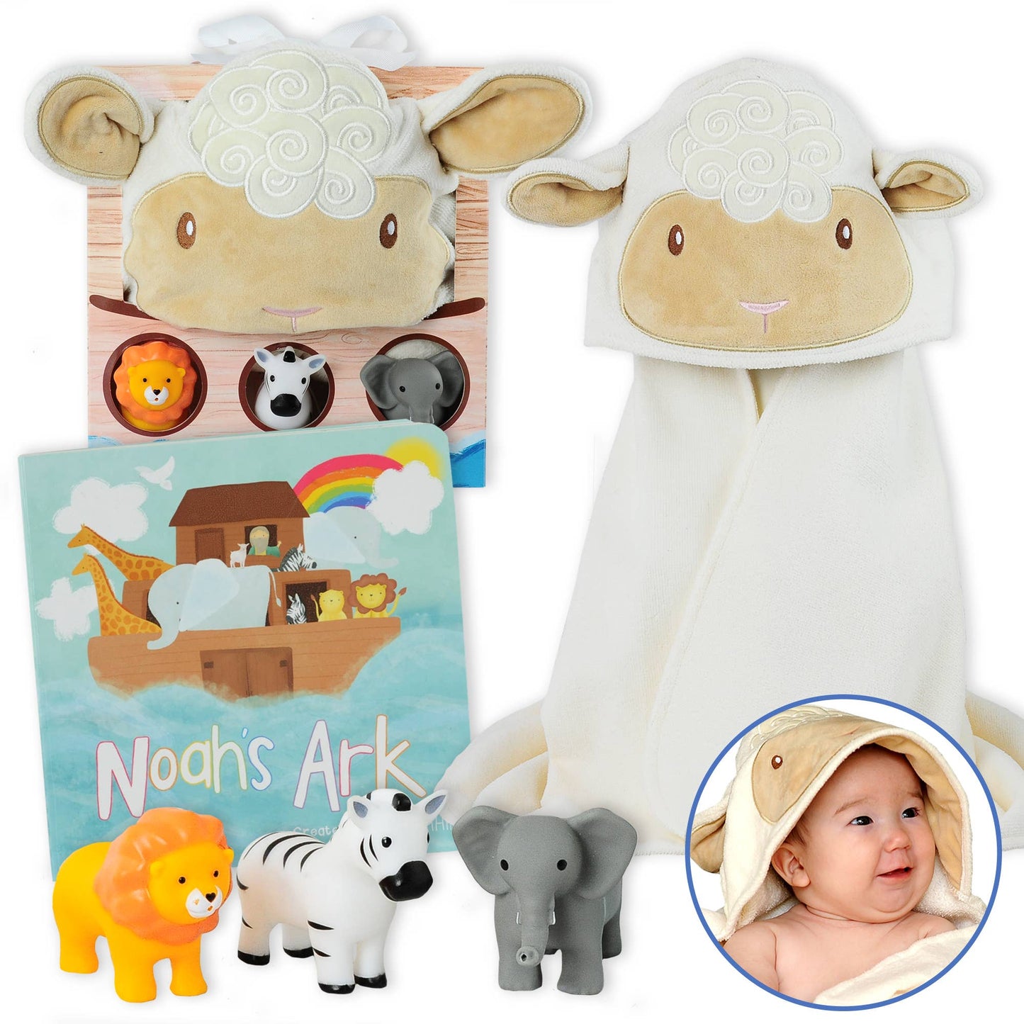 Bearington Noah's Ark Baby Gift Set w/ Book, Towel and Squirt Toys