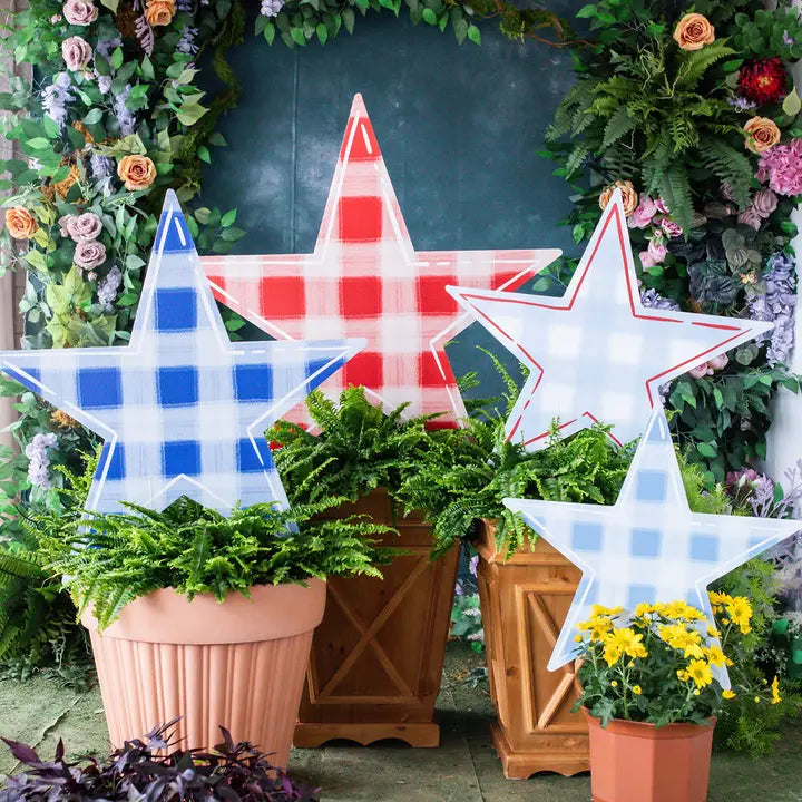 Songbird Grove Gingham Star Garden Stake - Light Blue