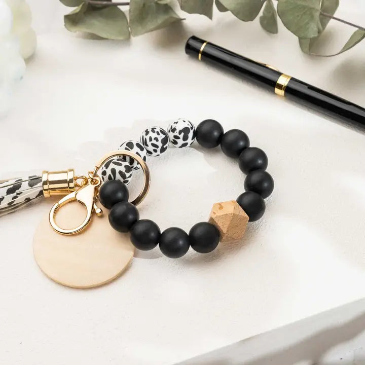 American Leather Goods | Keychain with Wristlet Bangle Bracelet | Black