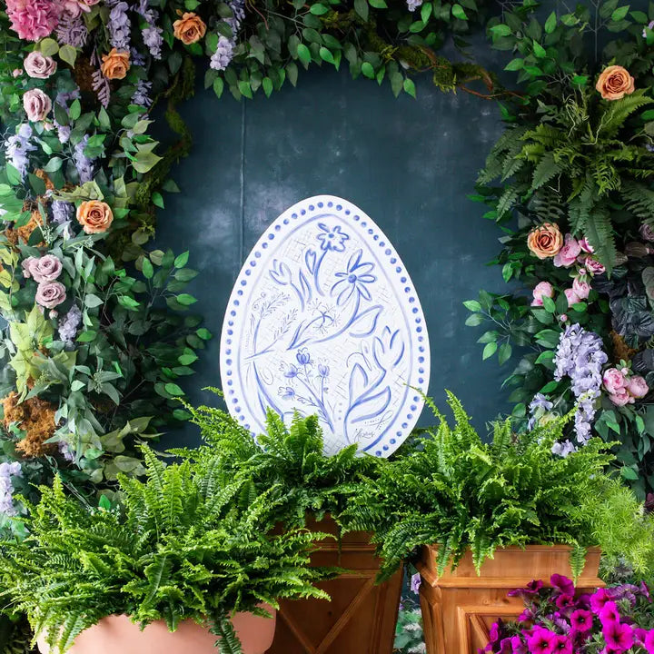 Songbird Grove Blue Chinoiserie Easter Egg Garden Stake - Large