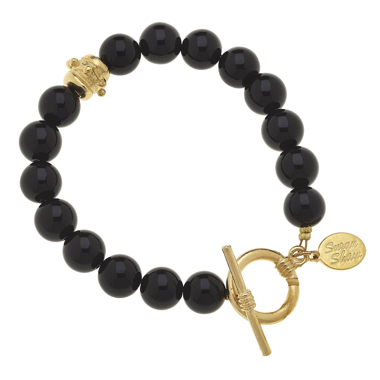 Susan Shaw Genuine Onyx Gold Toggle Bracelet