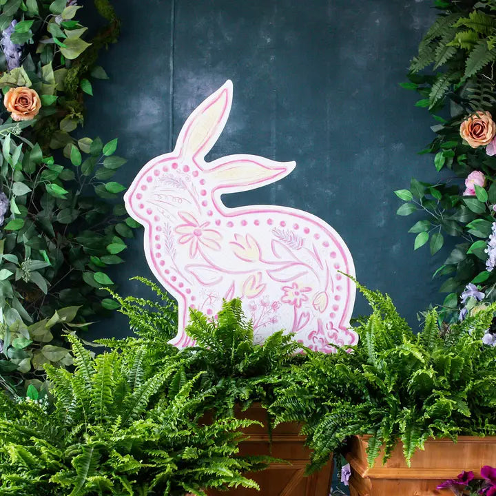 Songbird Grove Pink Chinoiserie Bunny Garden Stake - Left Facing Bunny