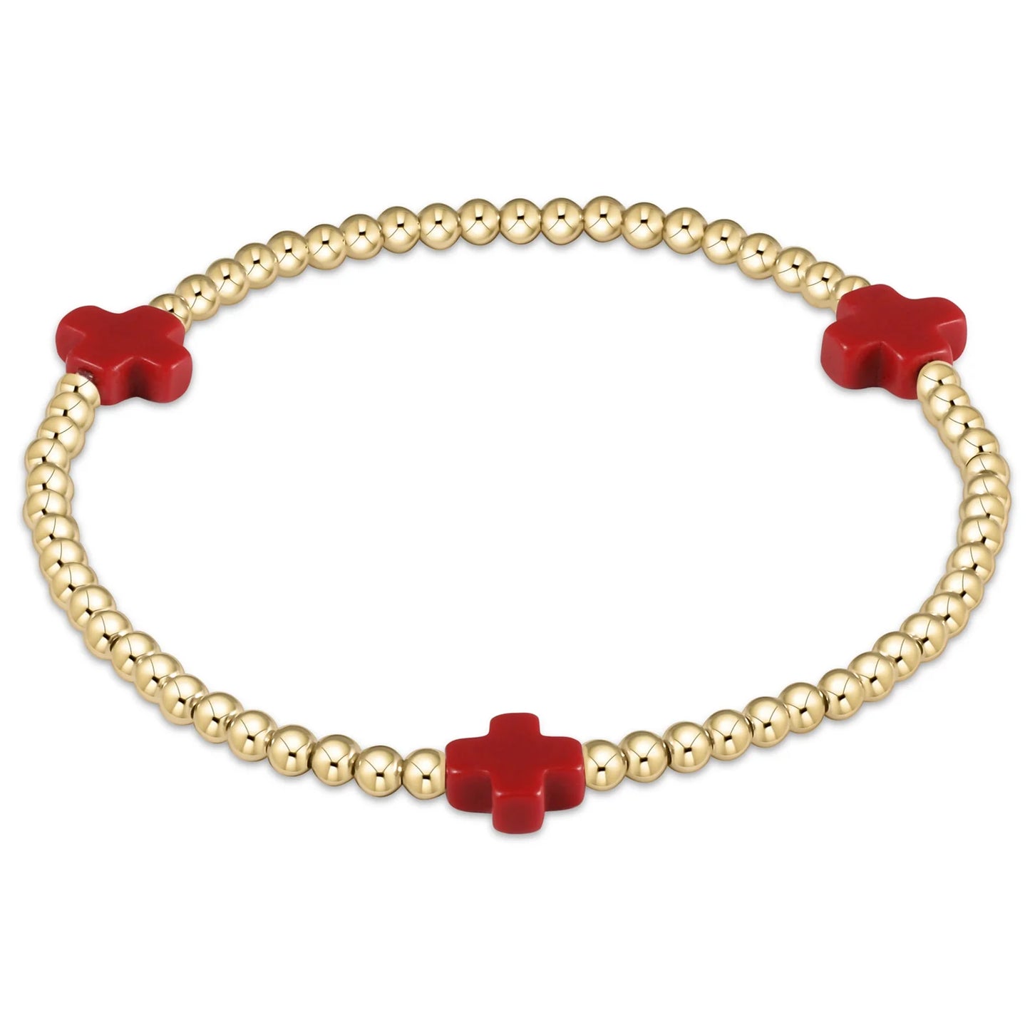 enewton | Signature Cross 3mm Gold Bead Bracelet | Red