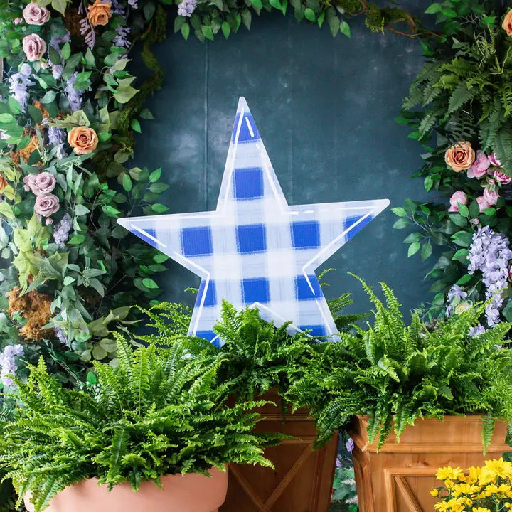 Songbird Grove Gingham Star Garden Stake - Royal Blue