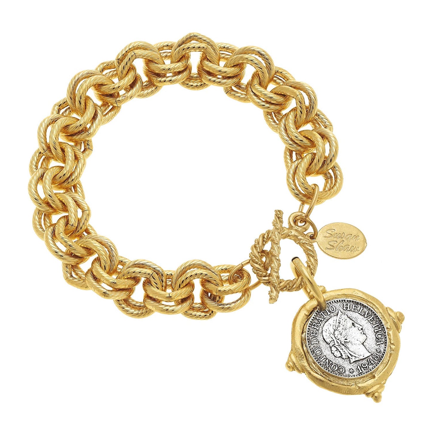 Susan Shaw Gold and Silver Italian Intaglio Coin Bracelet