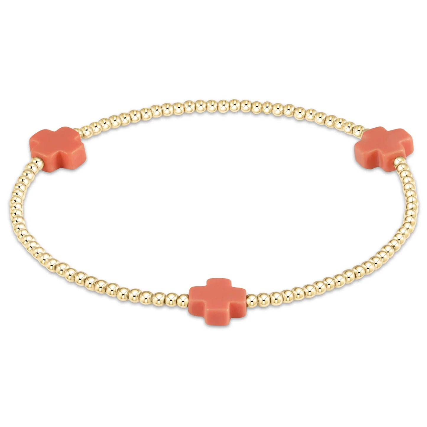 enewton | Signature Cross Gold 2mm Bead Bracelet | Coral
