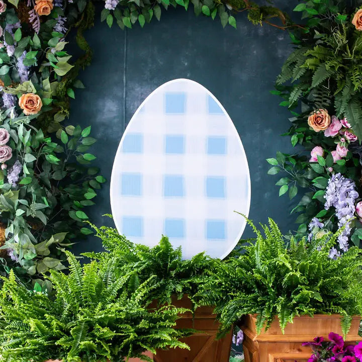 Songbird Grove Gingham Easter Egg Garden Stake - Blue
