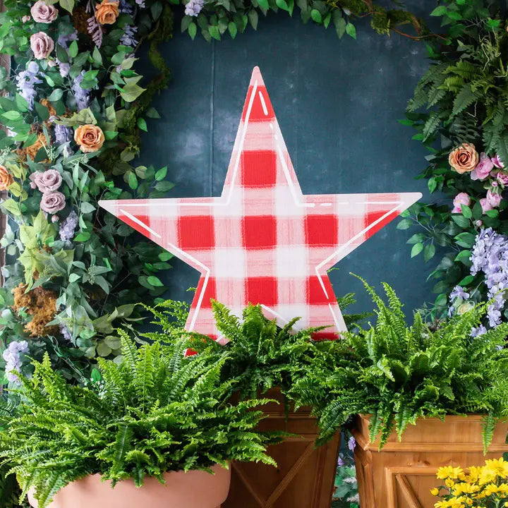 Songbird Grove Gingham Star Garden Stake - Red