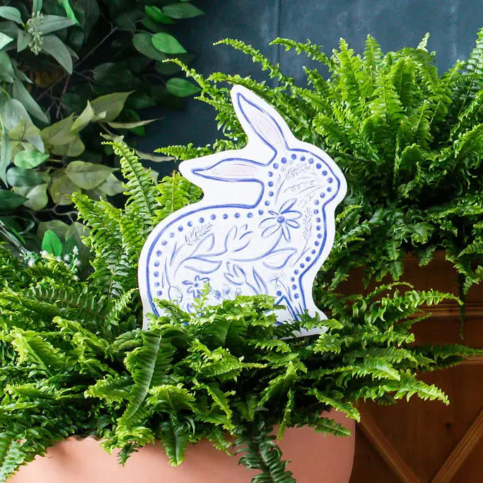 Songbird Grove Blue Chinoiserie Bunny Garden Stake - Mini