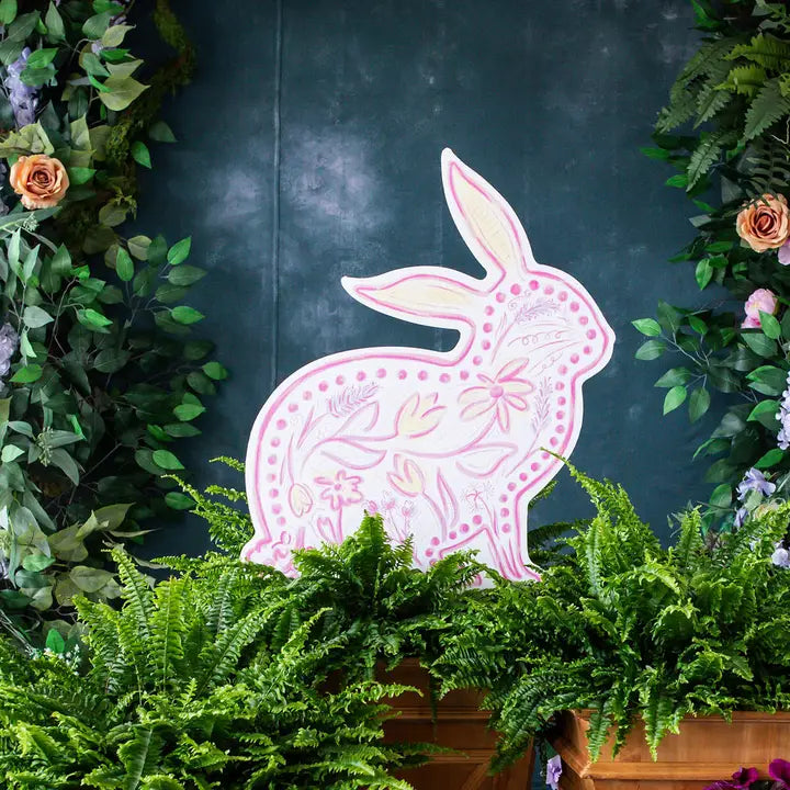 Songbird Grove Pink Chinoiserie Bunny Garden Stake - Left Facing Bunny