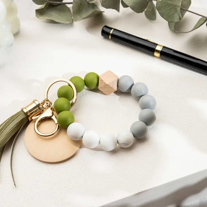 American Leather Goods | Keychain with Wristlet Bangle Bracelet | Green
