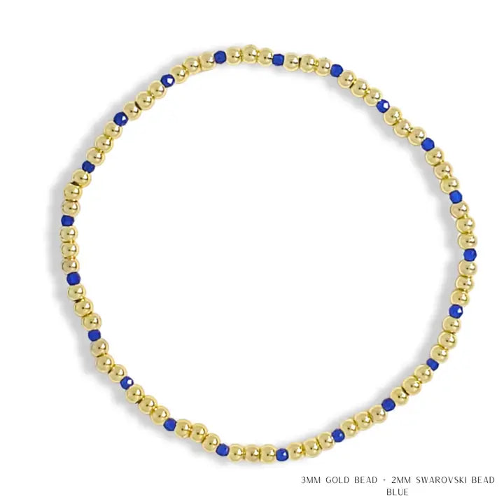 Savvy Bling Gold Filled & Blue Swarovski Crystal Beaded Bracelet 3mm/2mm