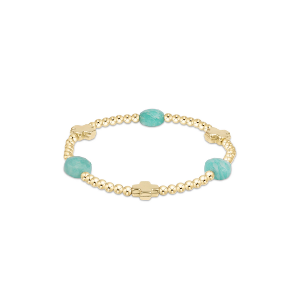 enewton | Signature Cross Admire Gold Patter 3mm Bracelet | Amazonite | 6.25 inch