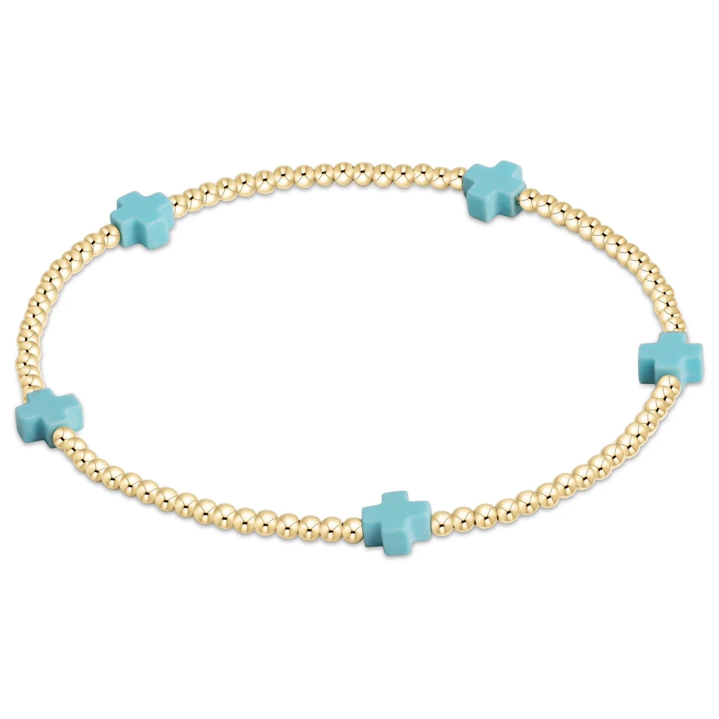 enewton | Signature Small Cross 2mm Gold Bead Bracelet | Turquoise