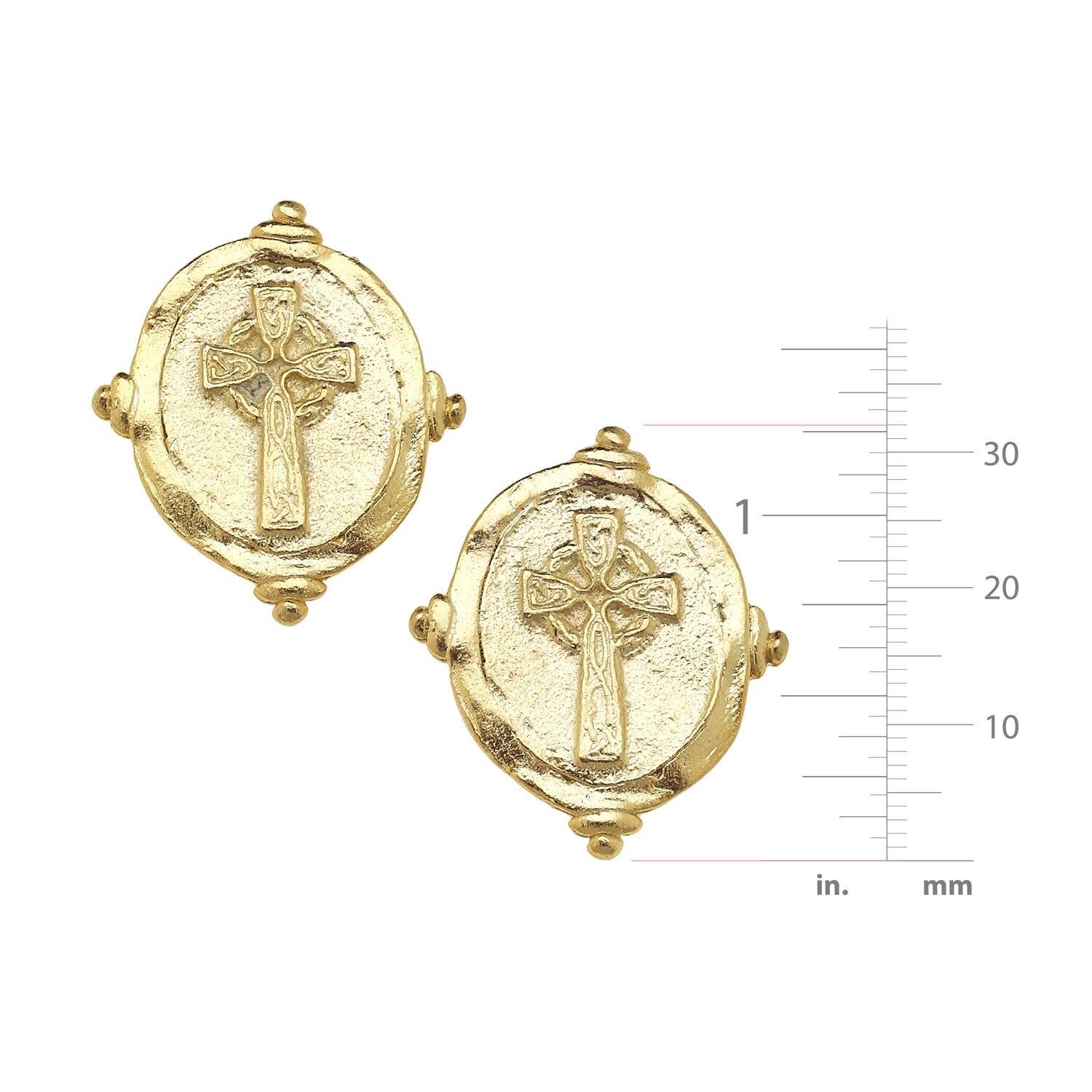Susan Shaw | Earrings | Gold Cross Intaglio Pierced Earrings