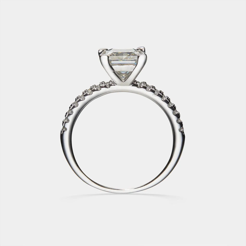 Princess Cut Moissanite Pave Ring in 925 Sterling Silver: 2.0 ct / 6 1/2 US/CA