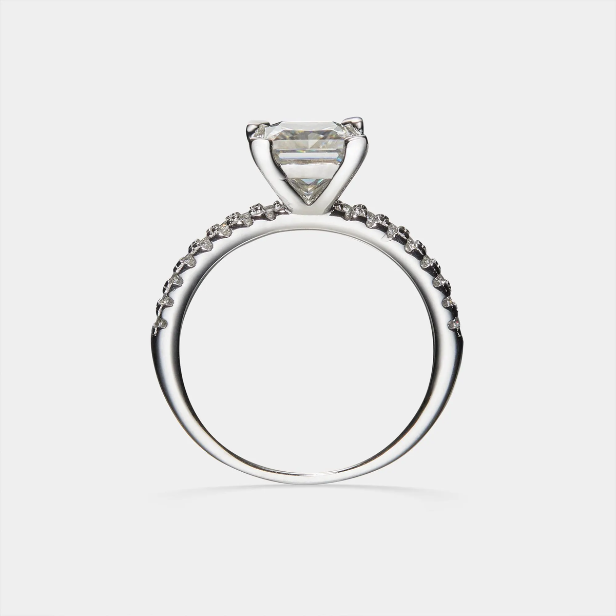 Princess Cut Moissanite Pave Ring in 925 Sterling Silver: 2.0 ct / 8 1/4 US/CA
