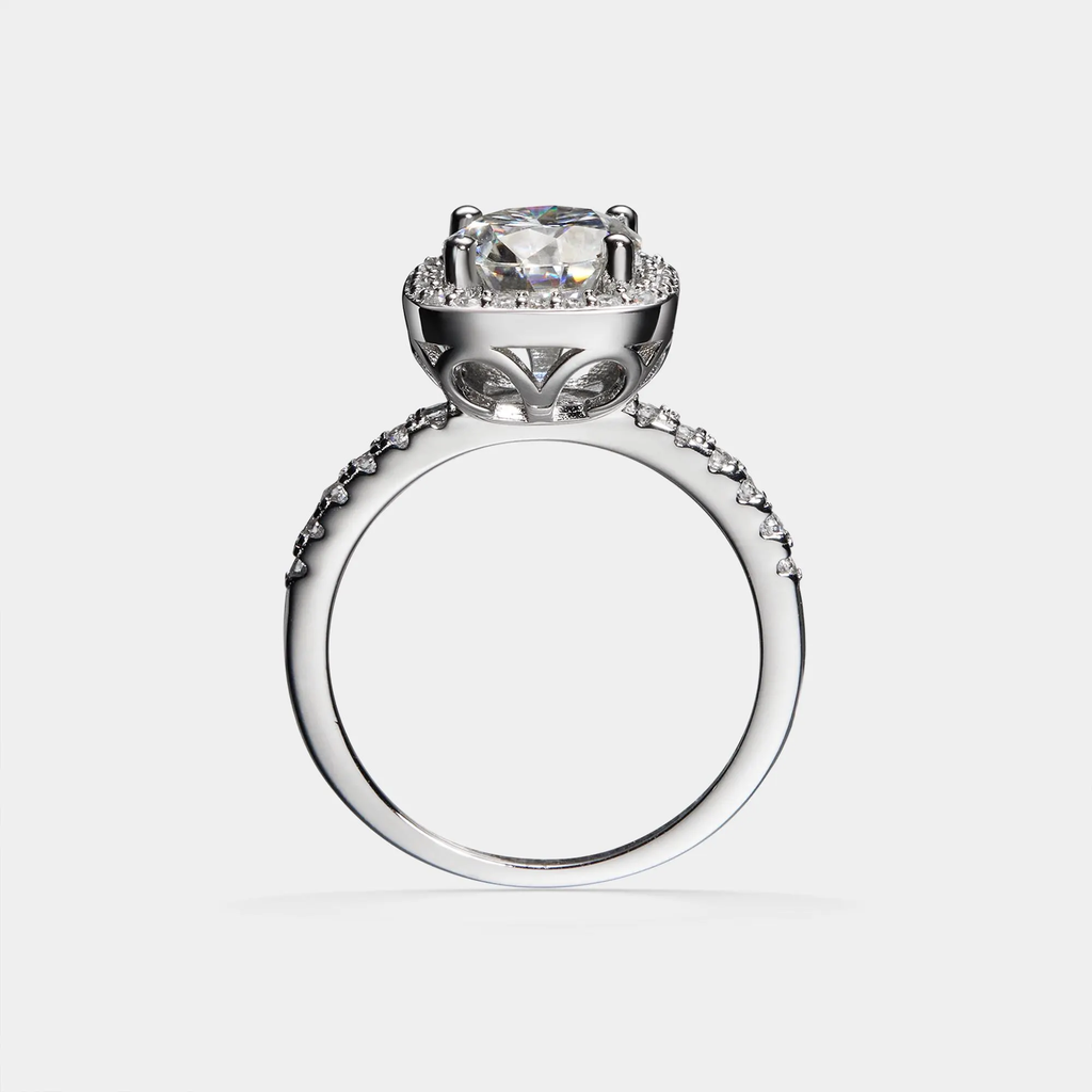 Moissanite Halo Engagement Band Ring in 925 Sterling Silver: 1.0 ct / 7 1/3 US/CA