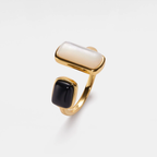 Black White Agate Onyx Cabochon Ring in 925 Sterling Silver: Rose gold