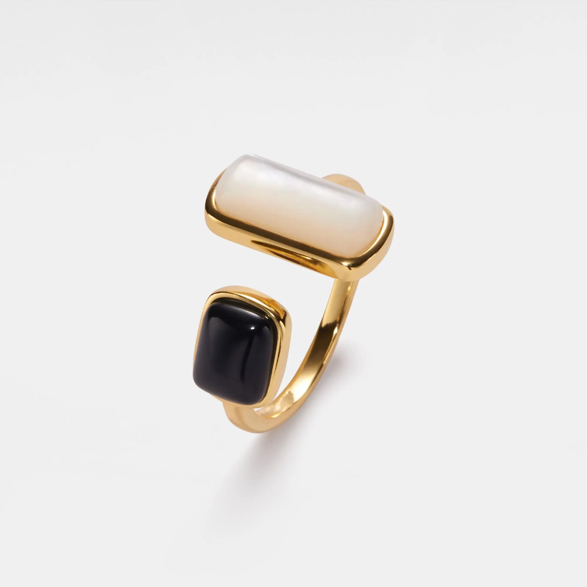 Black White Agate Onyx Cabochon Ring in 925 Sterling Silver: Rose gold