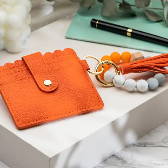 American Leather Goods Keychain Wallet with Wristlet Bangle Bracelet Orange