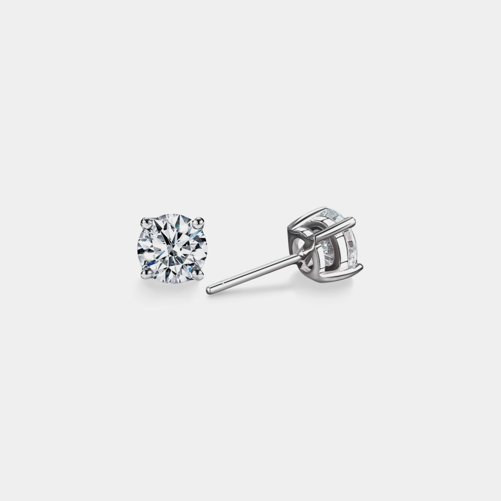 Four-Prong Moissanite Stud Earrings in 925 Sterling Silver: Silver / 2.0 ct