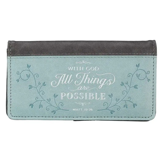 Christian Arts Gifts All Things Possible Two-Tone Faux Leather Wallet