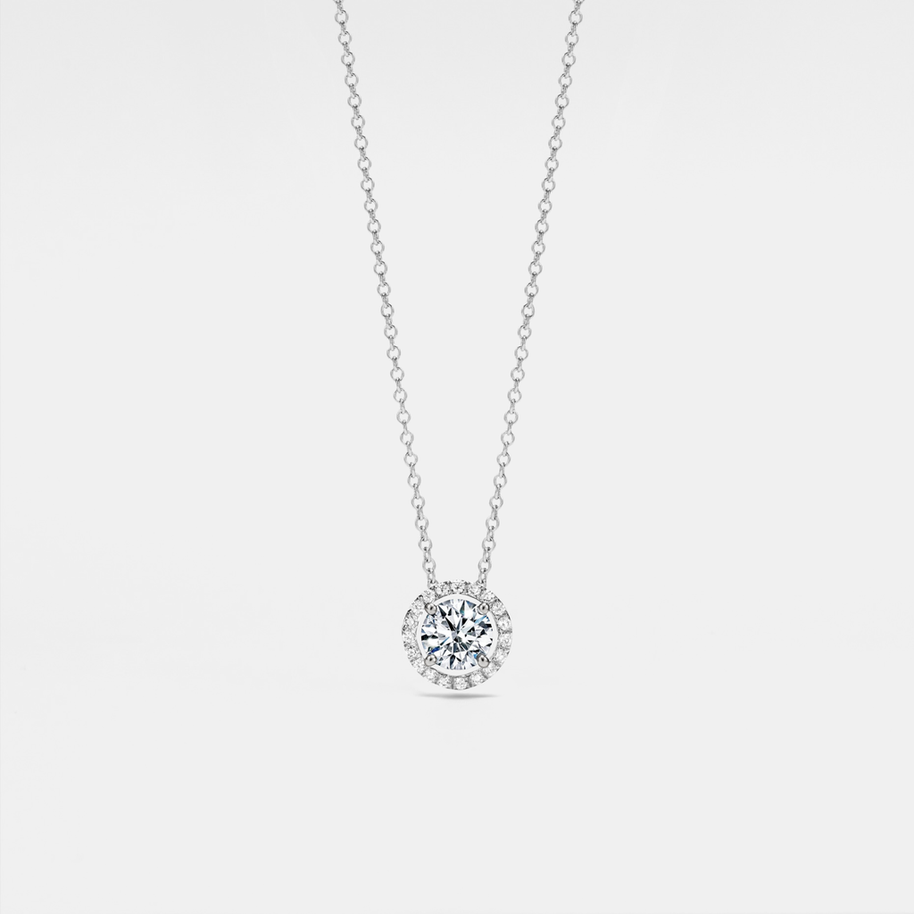 Four-Prong Moissanite Halo Necklace in 925 Sterling Silver: Silver / 2.0 ct