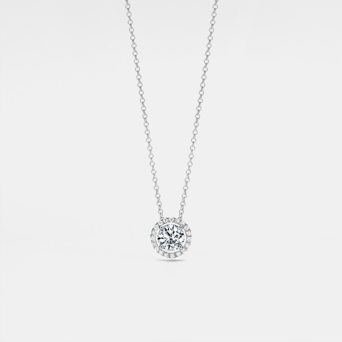 Four-Prong Moissanite Halo Necklace in 925 Sterling Silver: Silver / 2.0 ct