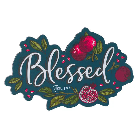 Christian Art Gifts Magnet Dark Blue Pomegranates Blessed Jer. 17:7