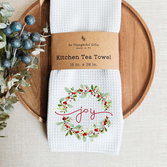 So Thoughtful Gifts Tea Towel | Christmas Joy Wreath