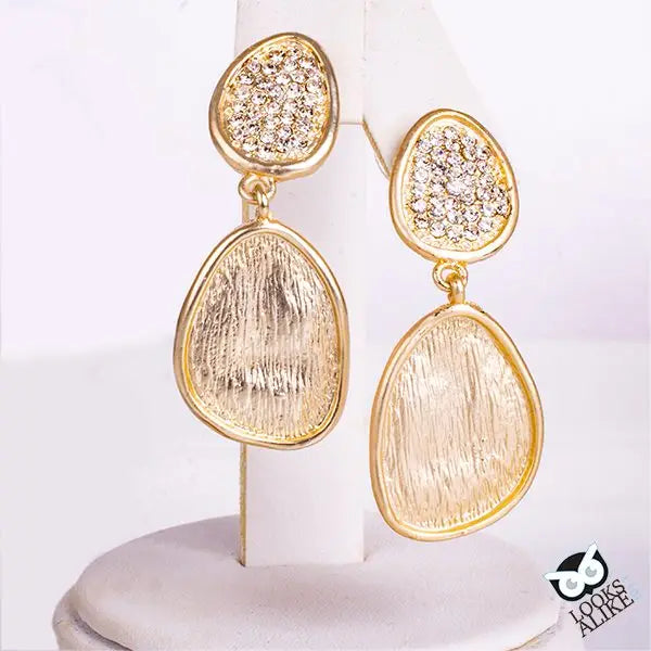 Brushed Gold and Crystal Drop Earrings