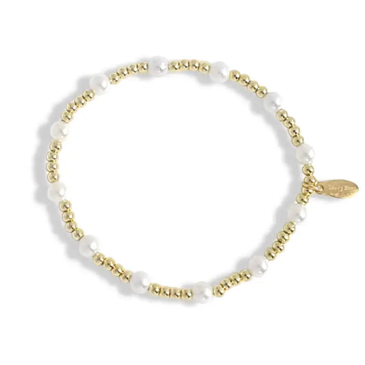 Savvy Bling 3mm Gold and 5mm Pearl Gold Filled Beaded Bracelet