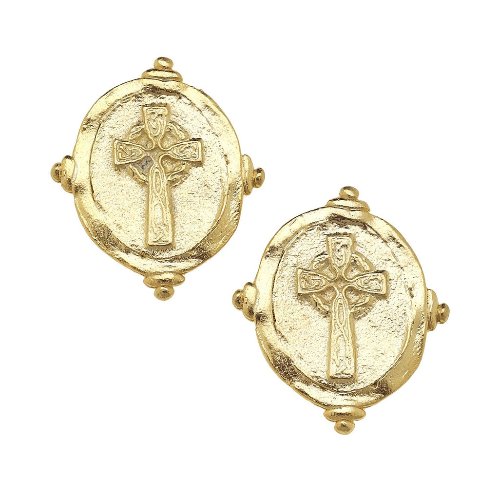Susan Shaw | Earrings | Gold Cross Intaglio Pierced Earrings