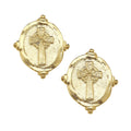 Susan Shaw | Earrings | Gold Cross Intaglio Pierced Earrings