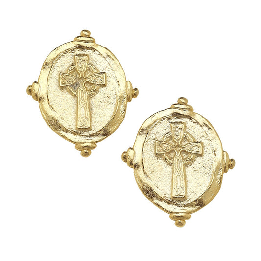 Susan Shaw Gold Cross Intaglio Pierced Earrings