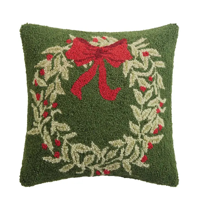 Peking Handicraft Holiday Wreath Green Hook Pillow